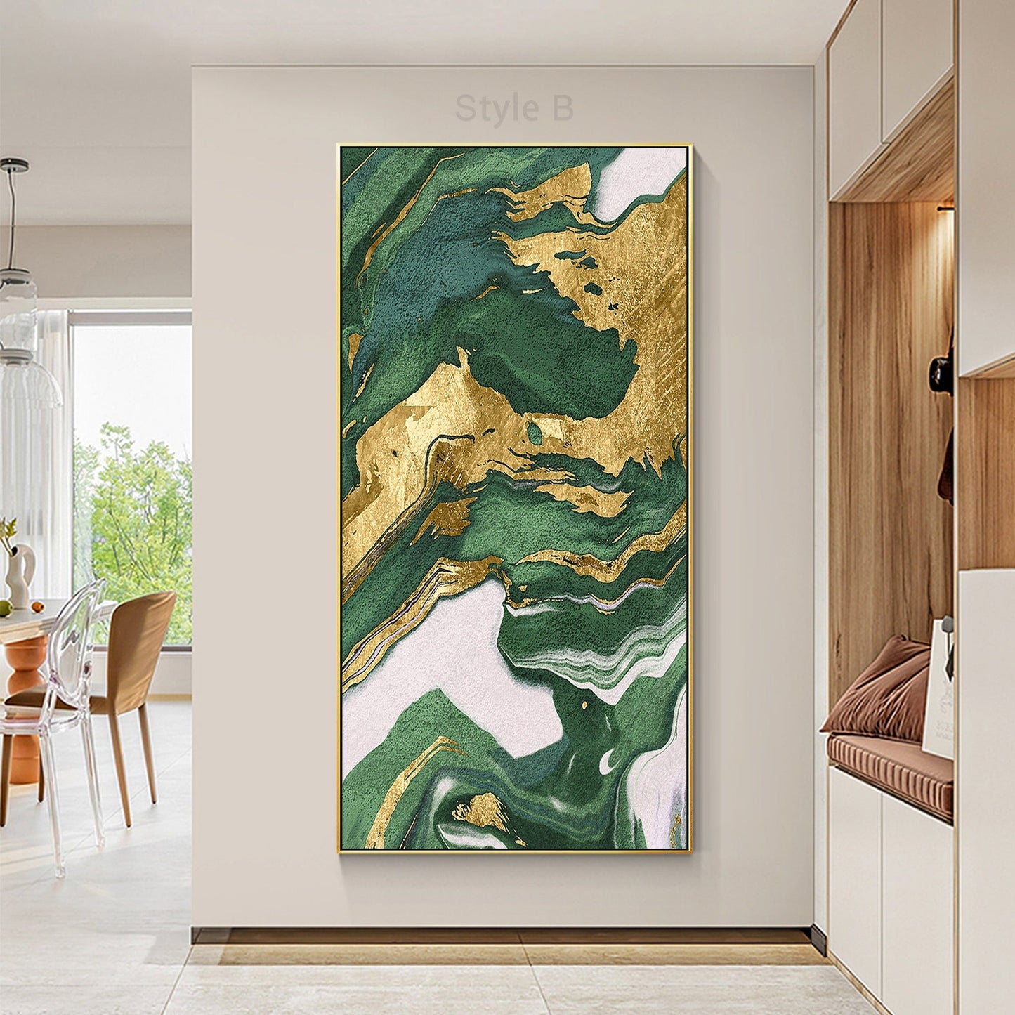 Green And Gold Abstract Textured Painting, Luxury Room Oversize Extra Large Gold #1