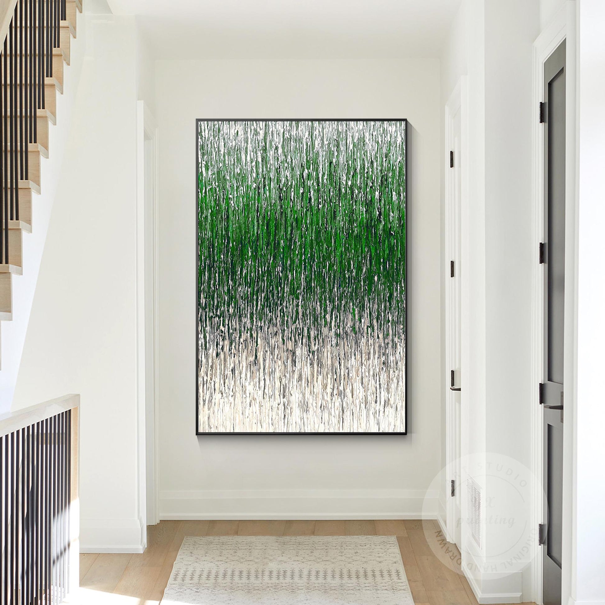 Green Beige Abstract 3D Textured Painting | Minimalist Line Art on Canvas | Larg #3