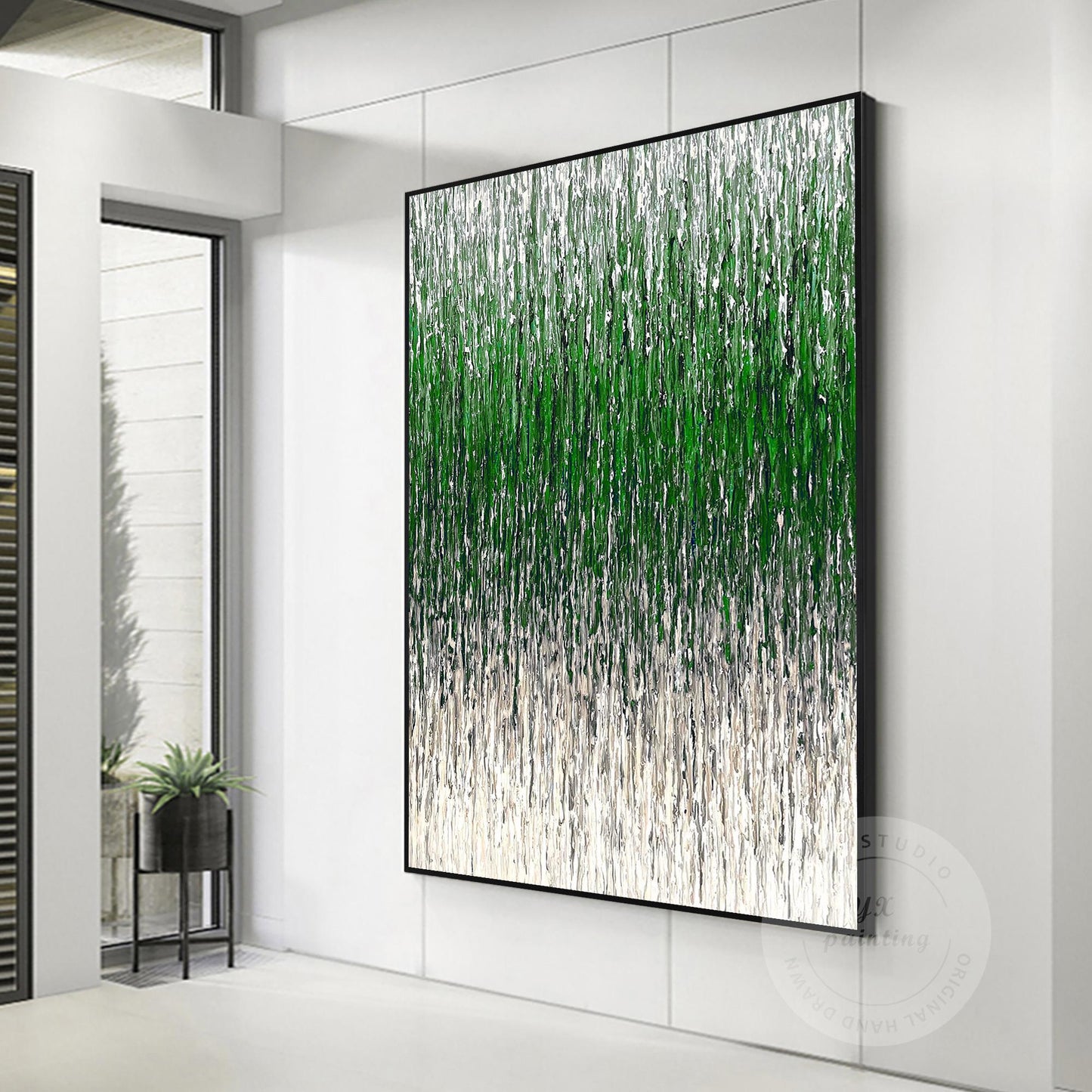 Green Beige Abstract 3D Textured Painting | Minimalist Line Art on Canvas | Larg #4