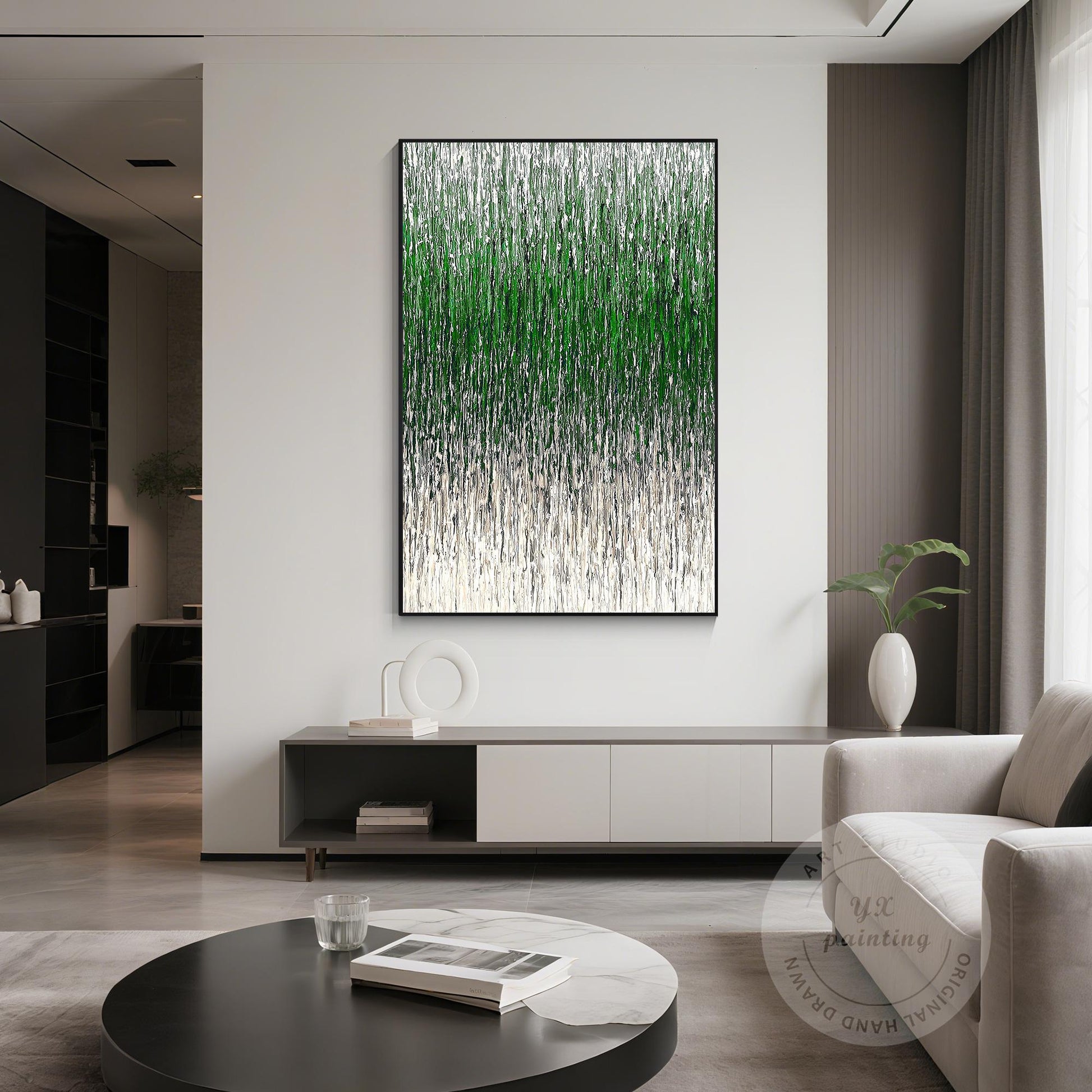 Green Beige Abstract 3D Textured Painting | Minimalist Line Art on Canvas | Larg #5