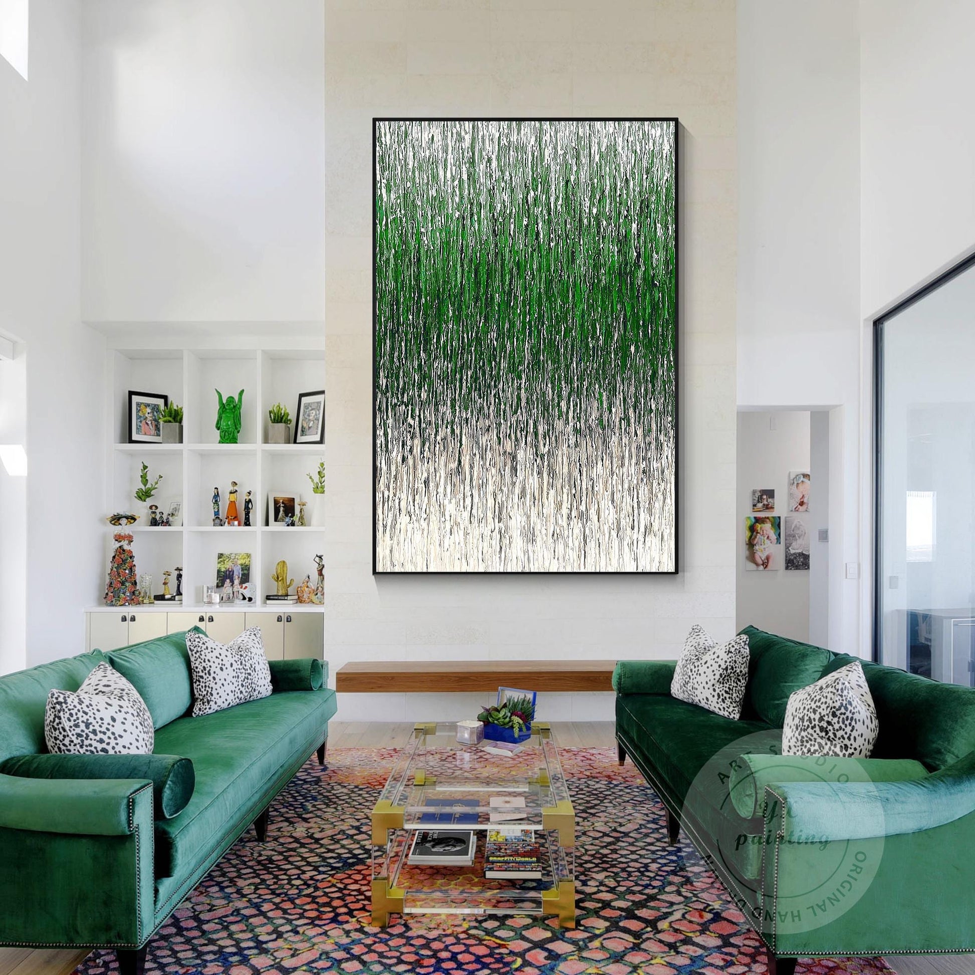Green Beige Abstract 3D Textured Painting | Minimalist Line Art on Canvas | Larg #1