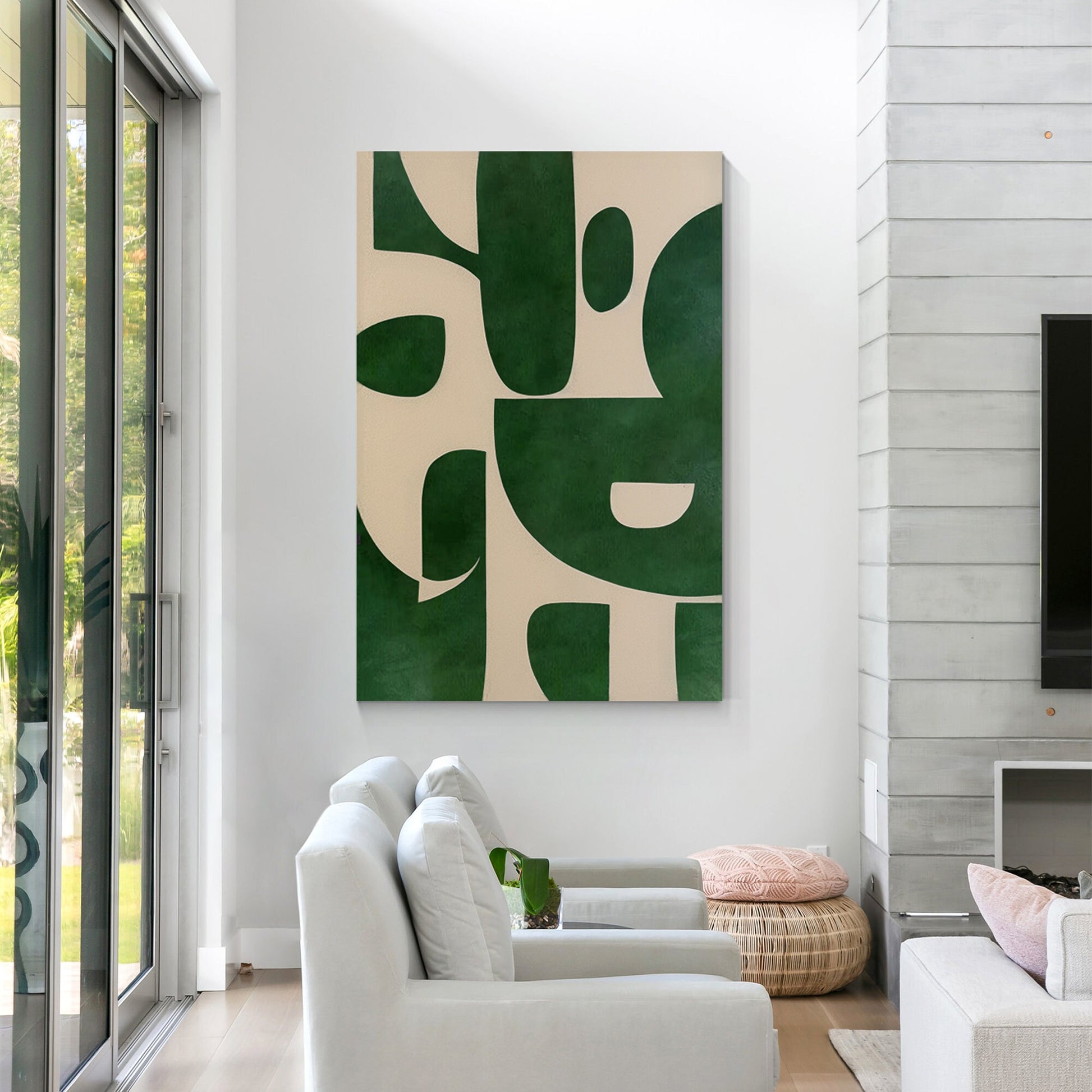 Green Beige Abstract Painting: Minimalist Modern Canvas Wall Art #2
