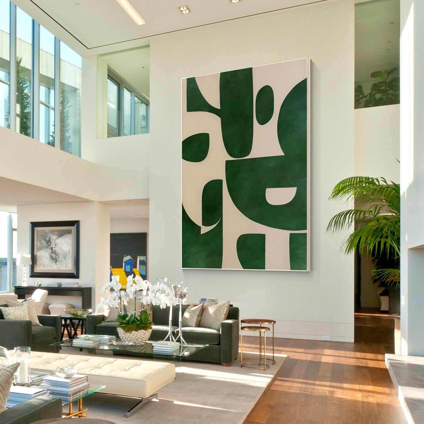 Green Beige Abstract Painting: Minimalist Modern Canvas Wall Art #3