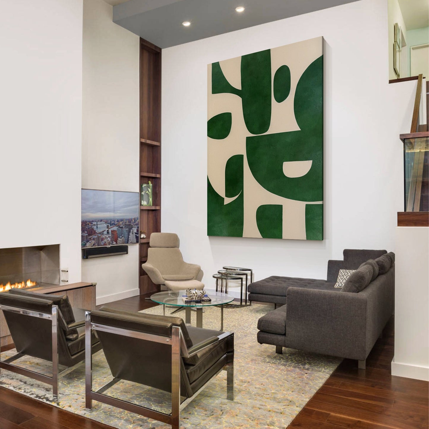 Green Beige Abstract Painting: Minimalist Modern Canvas Wall Art #5