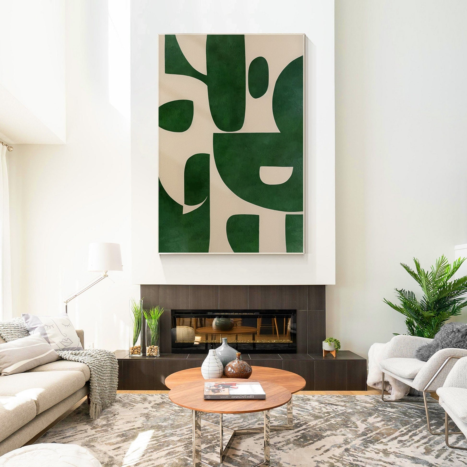 Green Beige Abstract Painting: Minimalist Modern Canvas Wall Art #1