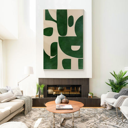 Green Beige Abstract Painting: Minimalist Modern Canvas Wall Art #1