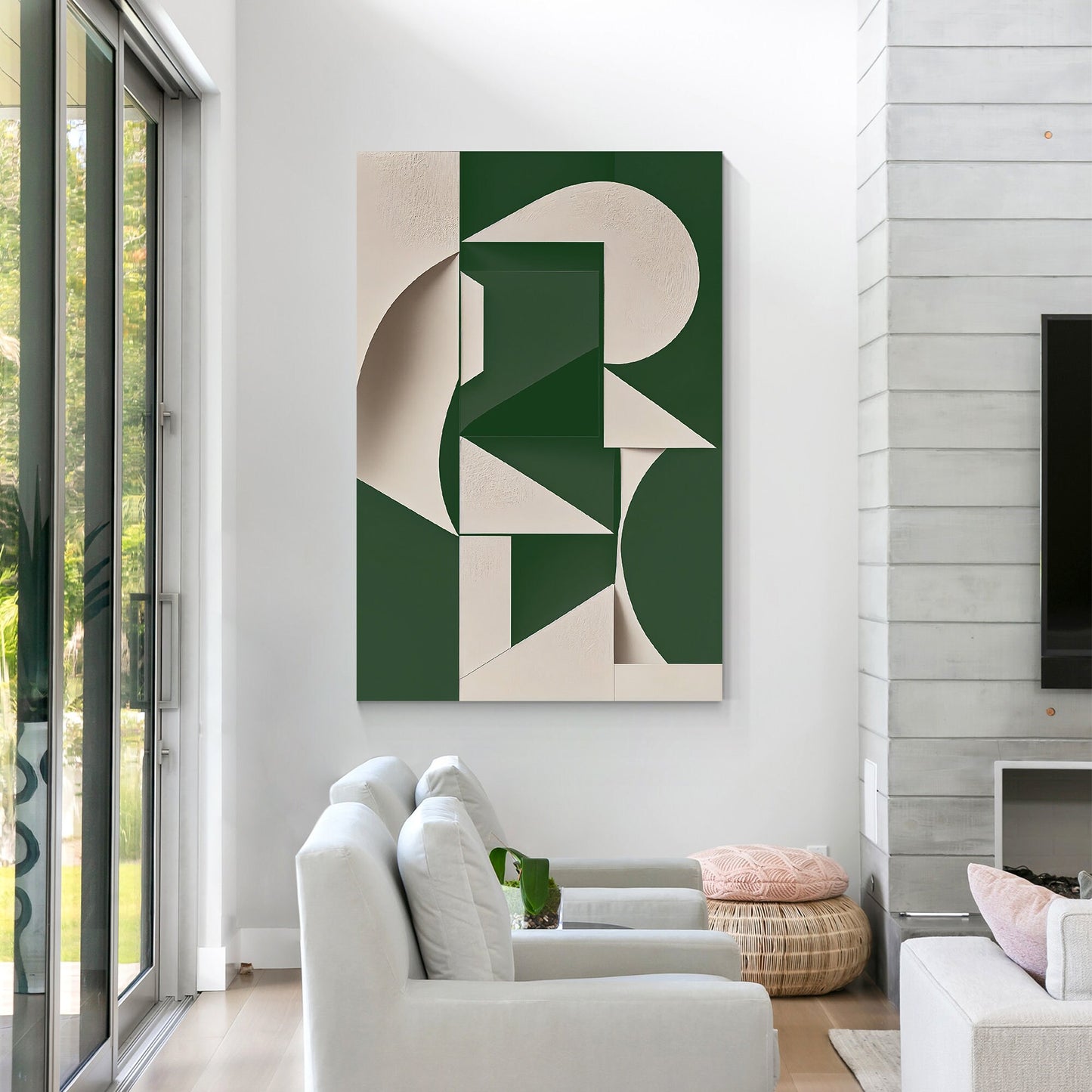 Green Beige Abstract Painting: Minimalist Modern Wall Art #4