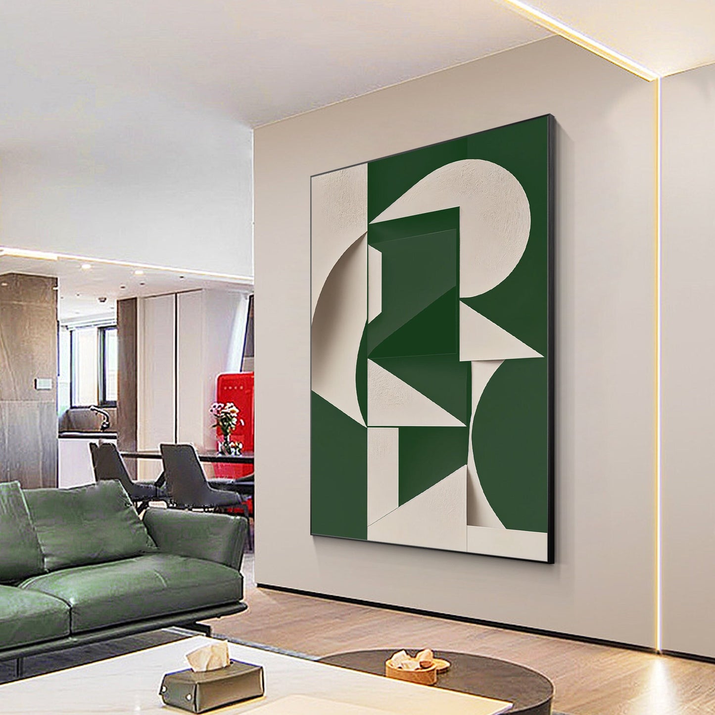 Green Beige Abstract Painting: Minimalist Modern Wall Art #1
