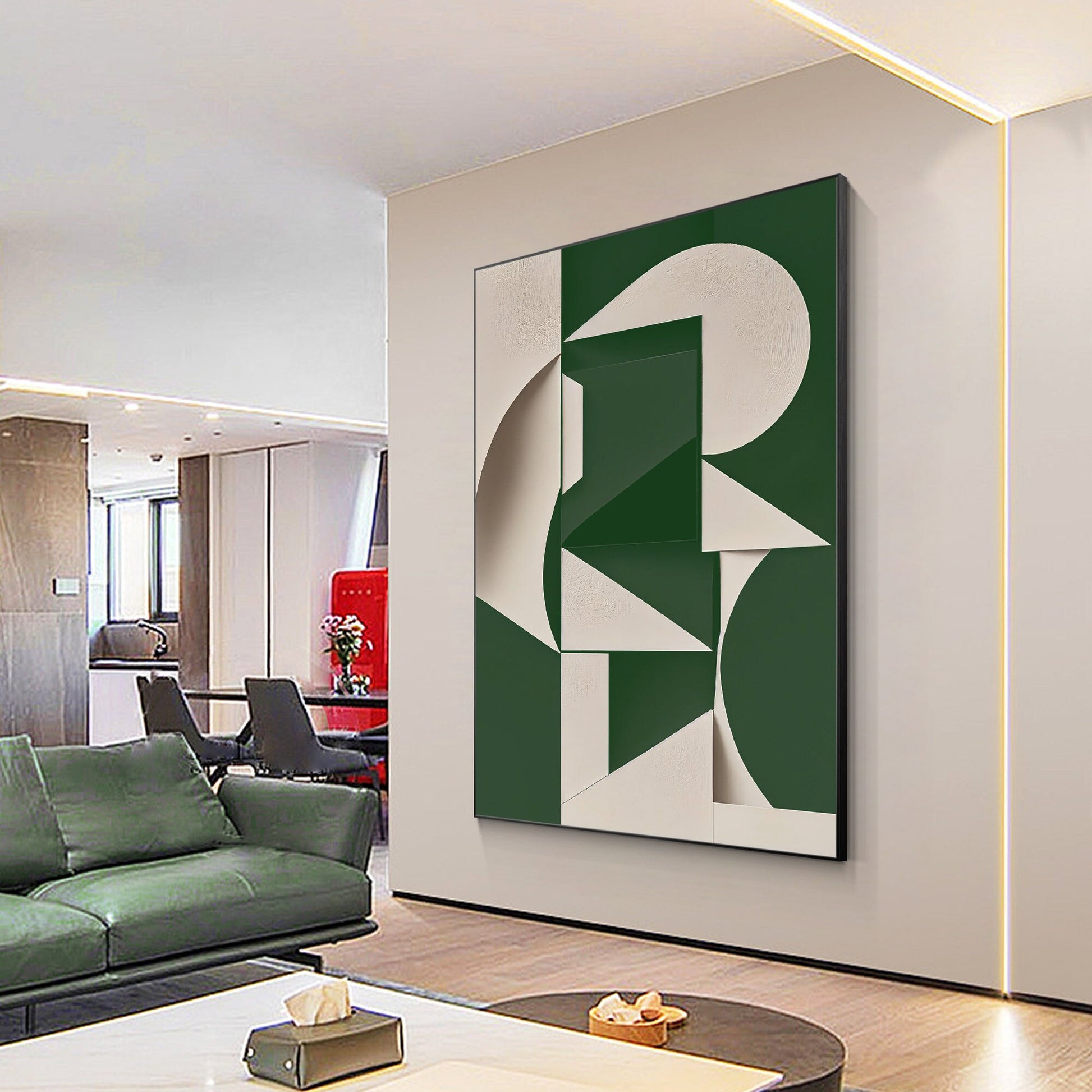 Green Beige Abstract Painting: Minimalist Modern Wall Art #1