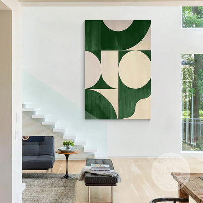 Green Beige Geometric Painting on Canvas: Minimalist Abstract Wall Art #2