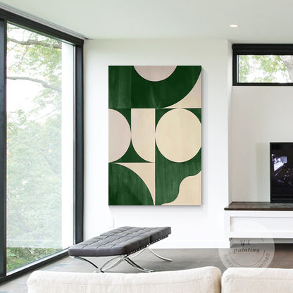 Green Beige Geometric Painting on Canvas: Minimalist Abstract Wall Art #4