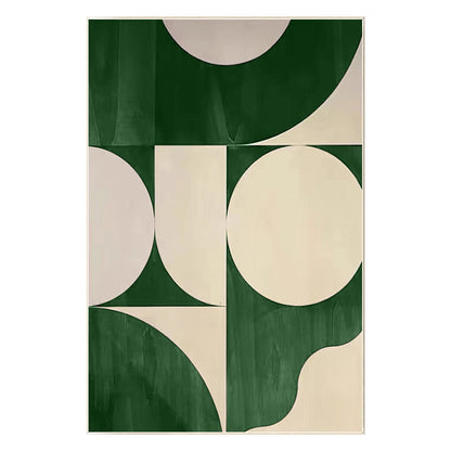 Green Beige Geometric Painting on Canvas: Minimalist Abstract Wall Art #9