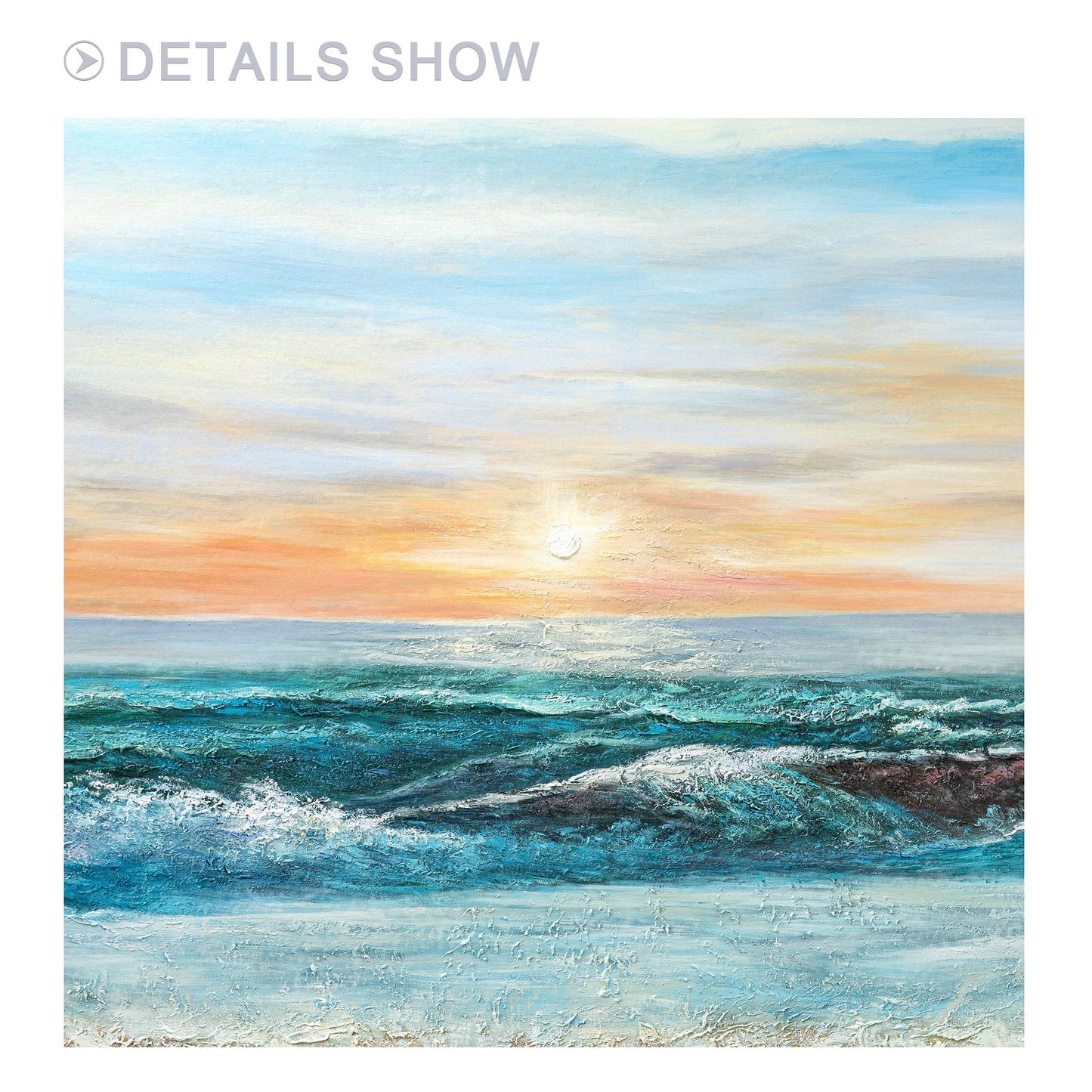 Green Blue Ocean Landscape Original Painting Canvas, Seascape Painting Horizonta #2