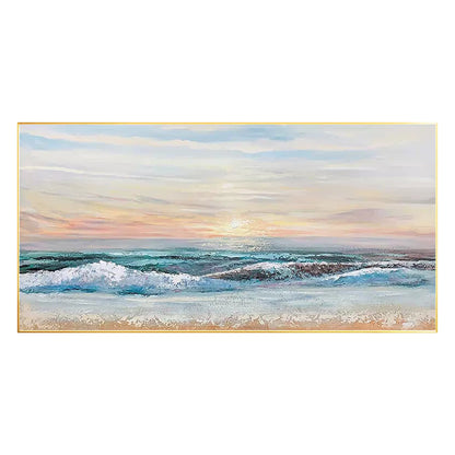 Green Blue Ocean Landscape Original Painting Canvas, Seascape Painting Horizonta #8