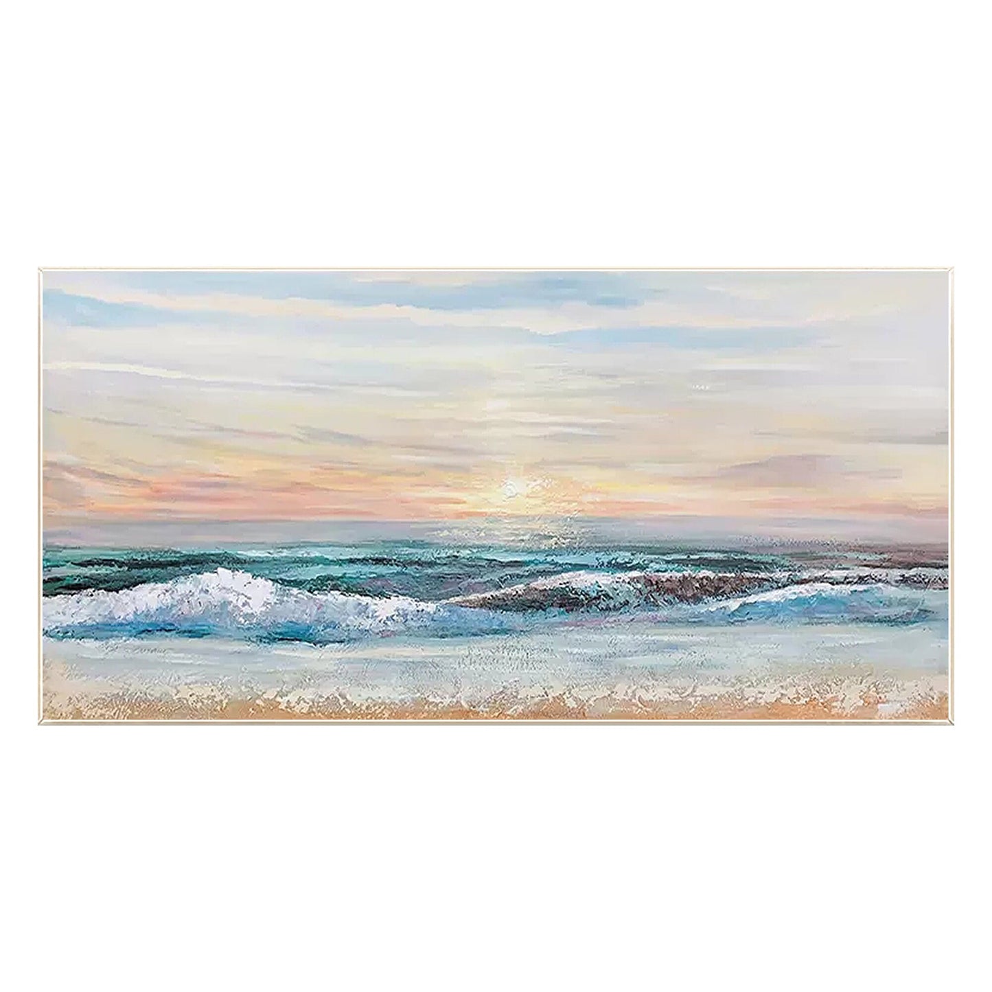 Green Blue Ocean Landscape Original Painting Canvas, Seascape Painting Horizonta #9
