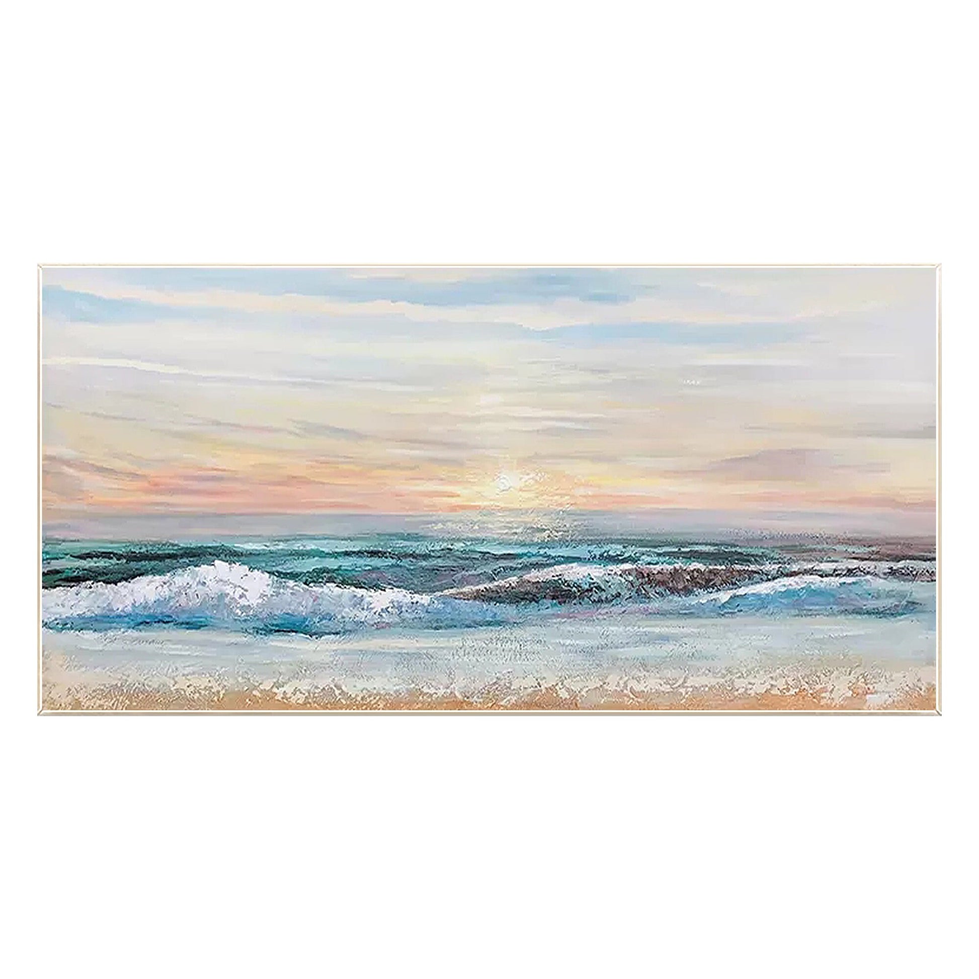 Green Blue Ocean Landscape Original Painting Canvas, Seascape Painting Horizonta #9