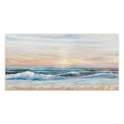 Green Blue Ocean Landscape Original Painting Canvas, Seascape Painting Horizonta #9