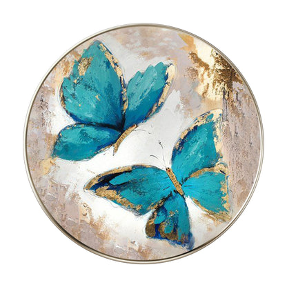 Green Butterfly Original Painting on Canvas, Bedroom Luxury Round Framed Wall Ar #8