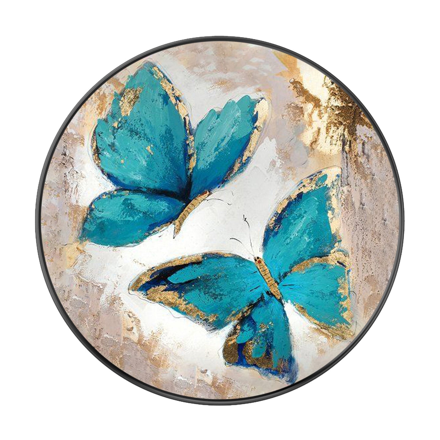 Green Butterfly Original Painting on Canvas, Bedroom Luxury Round Framed Wall Ar #9