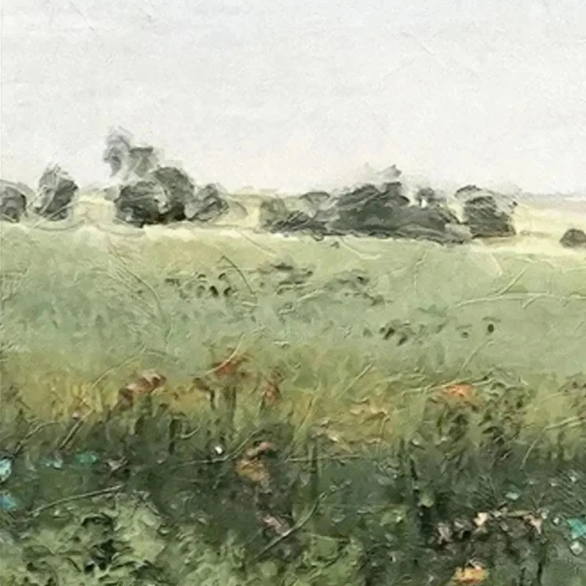 GREEN FIELD TRIPTYCH: Minimalist Landscape Painting Set of 3 | rectangular format, hand-painted canvas edge