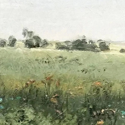GREEN FIELD TRIPTYCH: Minimalist Landscape Painting Set of 3 | rectangular format, hand-painted canvas edge