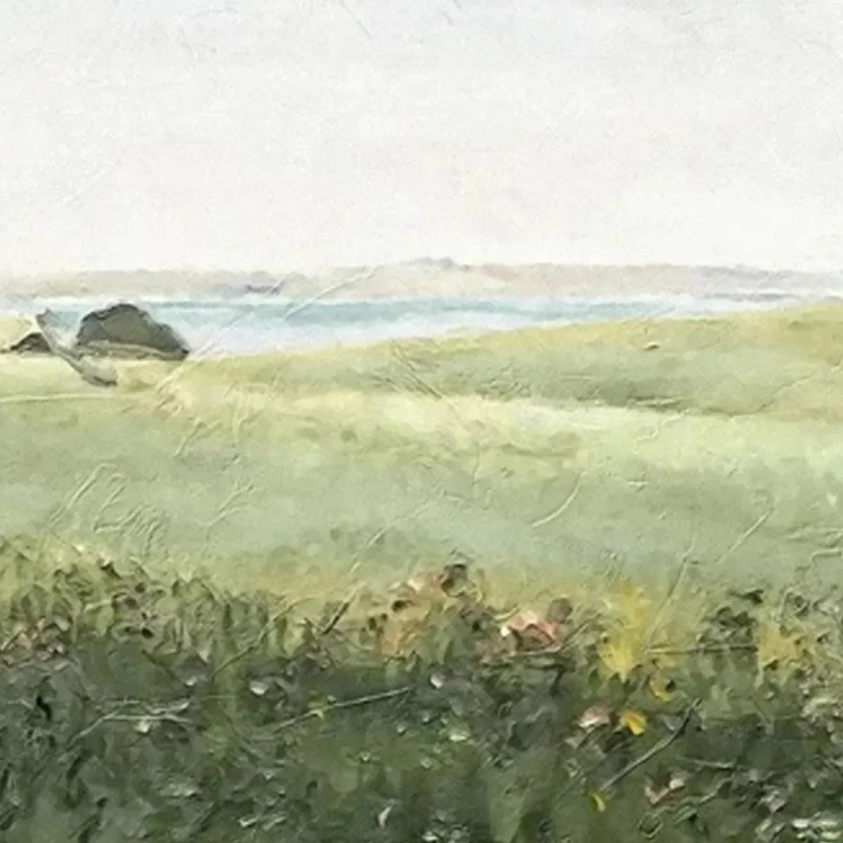 GREEN FIELD TRIPTYCH: Minimalist Landscape Painting Set of 3 | rolled canvas, ready for custom framing