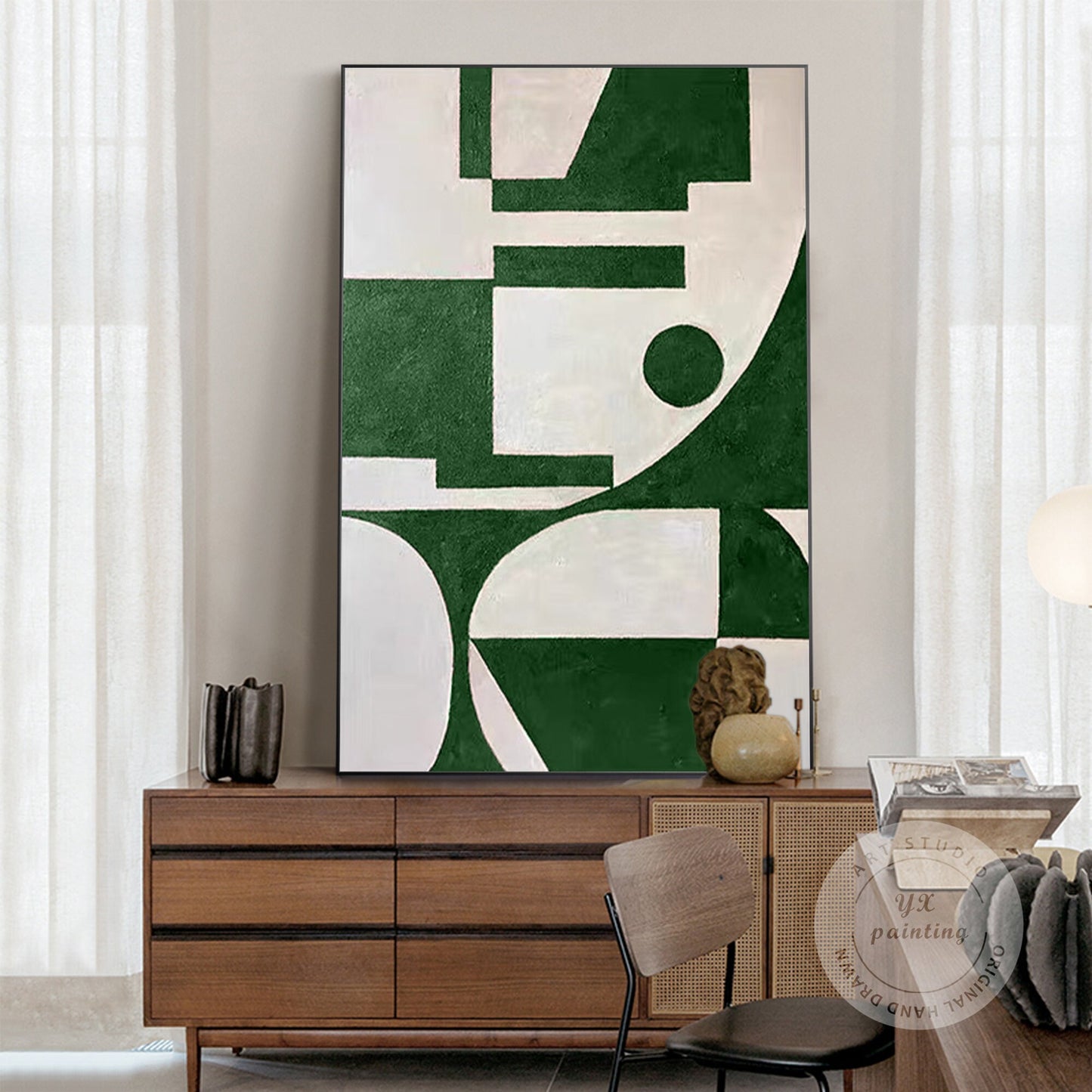 Green Geometric Painting: Minimalist Abstract Canvas Wall Art #2