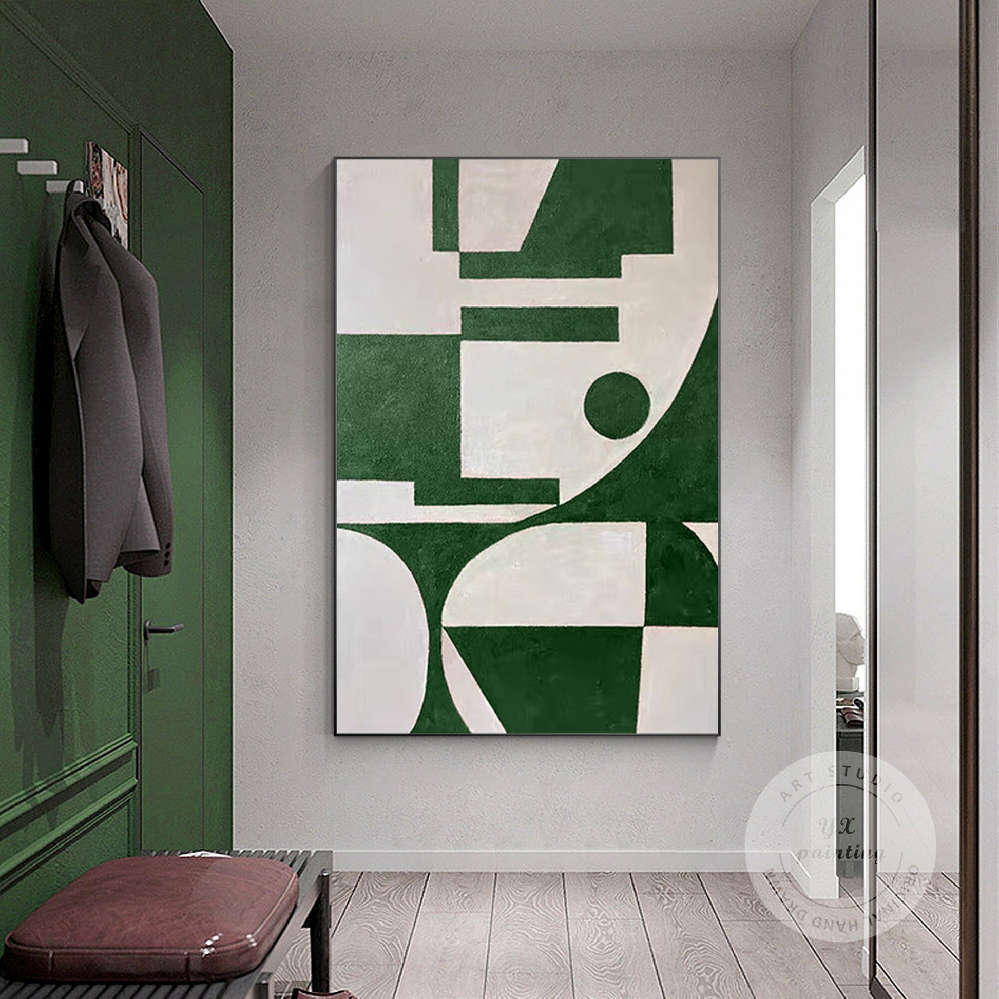 Green Geometric Painting: Minimalist Abstract Canvas Wall Art #3