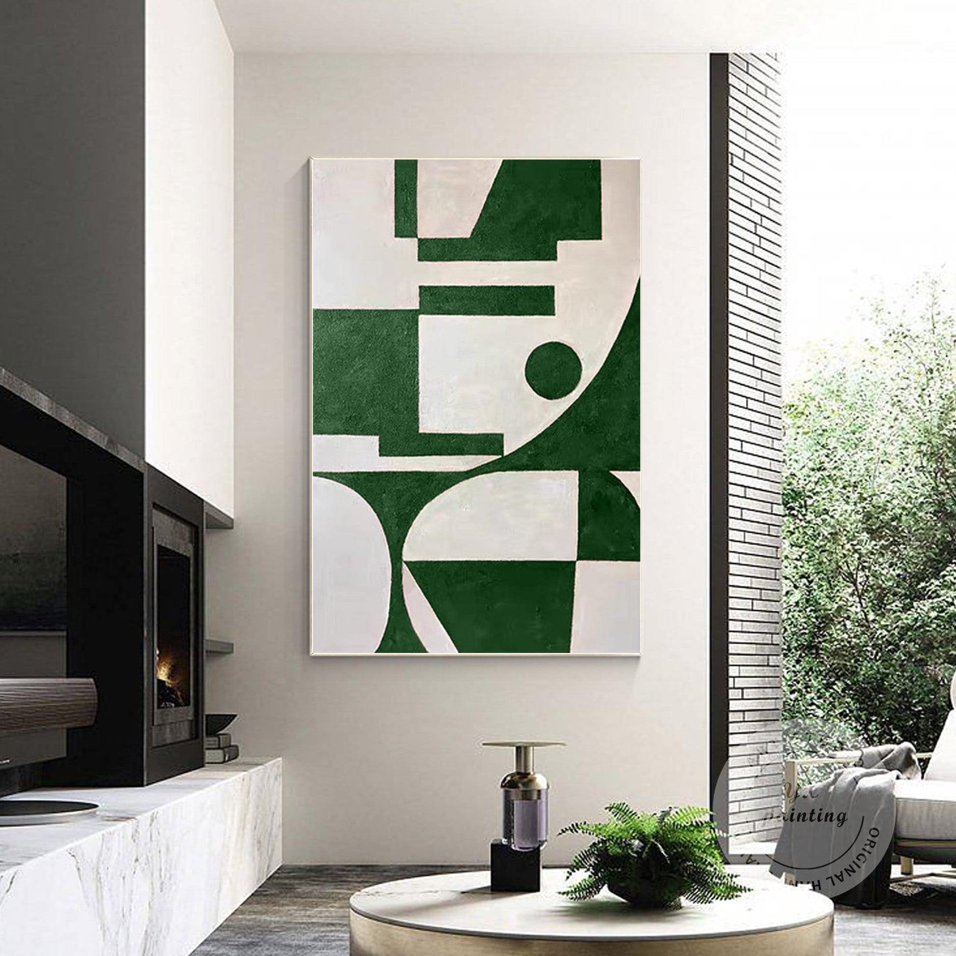 Green Geometric Painting: Minimalist Abstract Canvas Wall Art #4