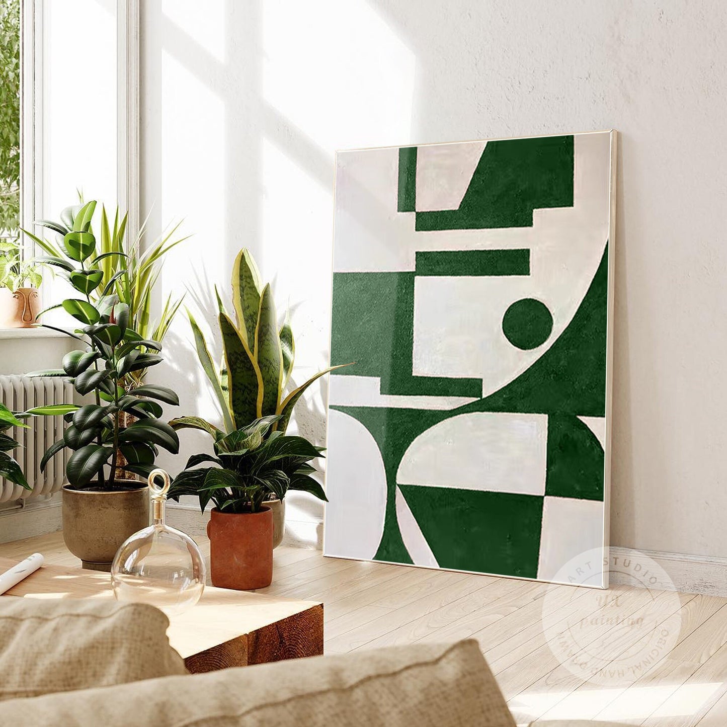 Green Geometric Painting: Minimalist Abstract Canvas Wall Art #5