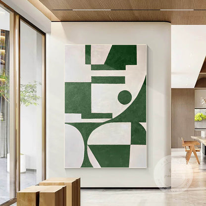 Green Geometric Painting: Minimalist Abstract Canvas Wall Art #1