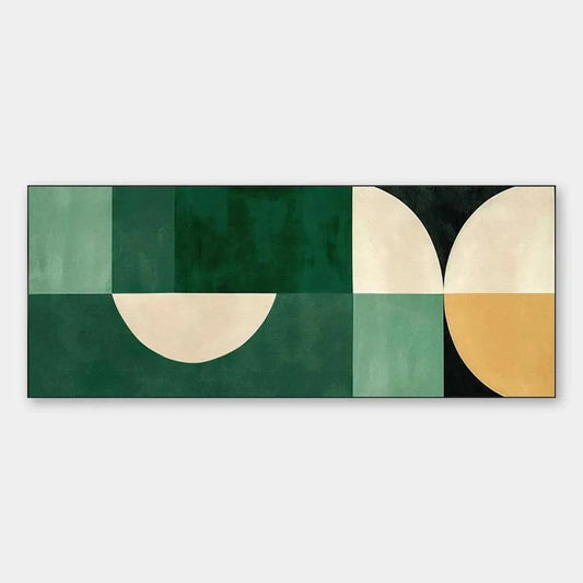 GREEN GEOMETRIC PANORAMIC: Abstract Painting, Panoramic Wall Art, Minimalist Decor | hanging in living room, Minimalist wall art