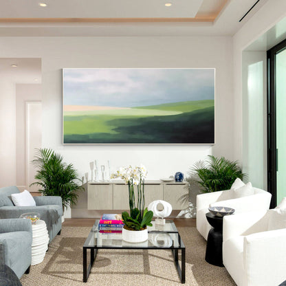 Green Mountain Landscape Painting: Abstract Acrylic Oversized Wall Art #2