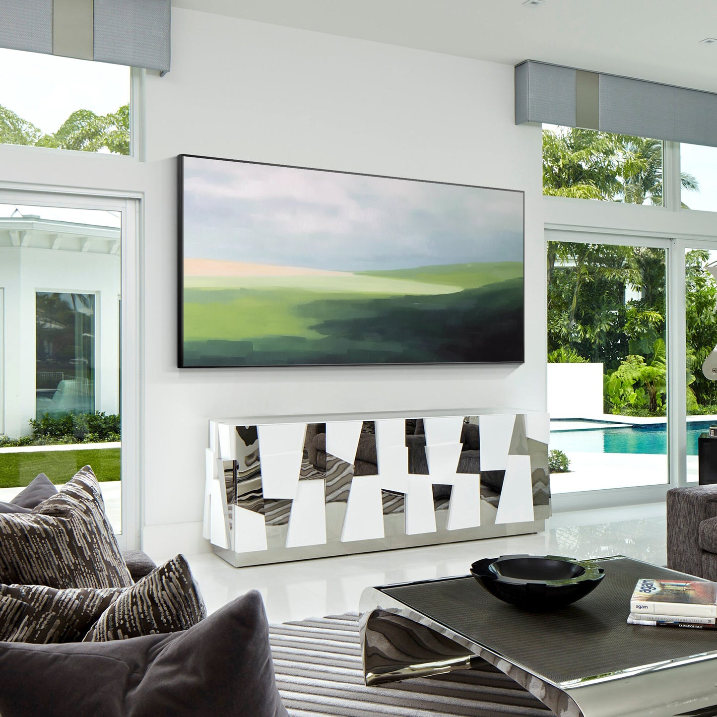 Green Mountain Landscape Painting: Abstract Acrylic Oversized Wall Art #3