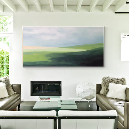 Green Mountain Landscape Painting: Abstract Acrylic Oversized Wall Art #4