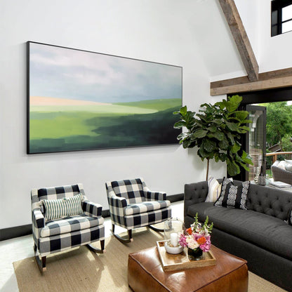 Green Mountain Landscape Painting: Abstract Acrylic Oversized Wall Art #5