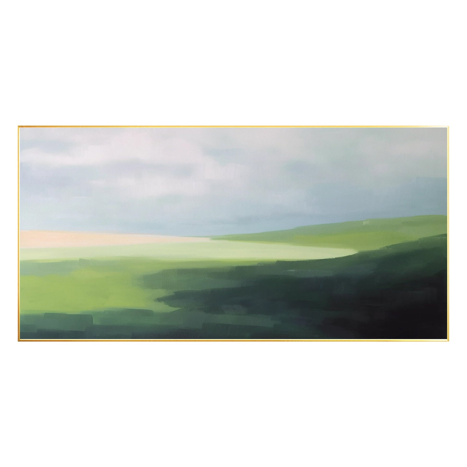Green Mountain Landscape Painting: Abstract Acrylic Oversized Wall Art #7