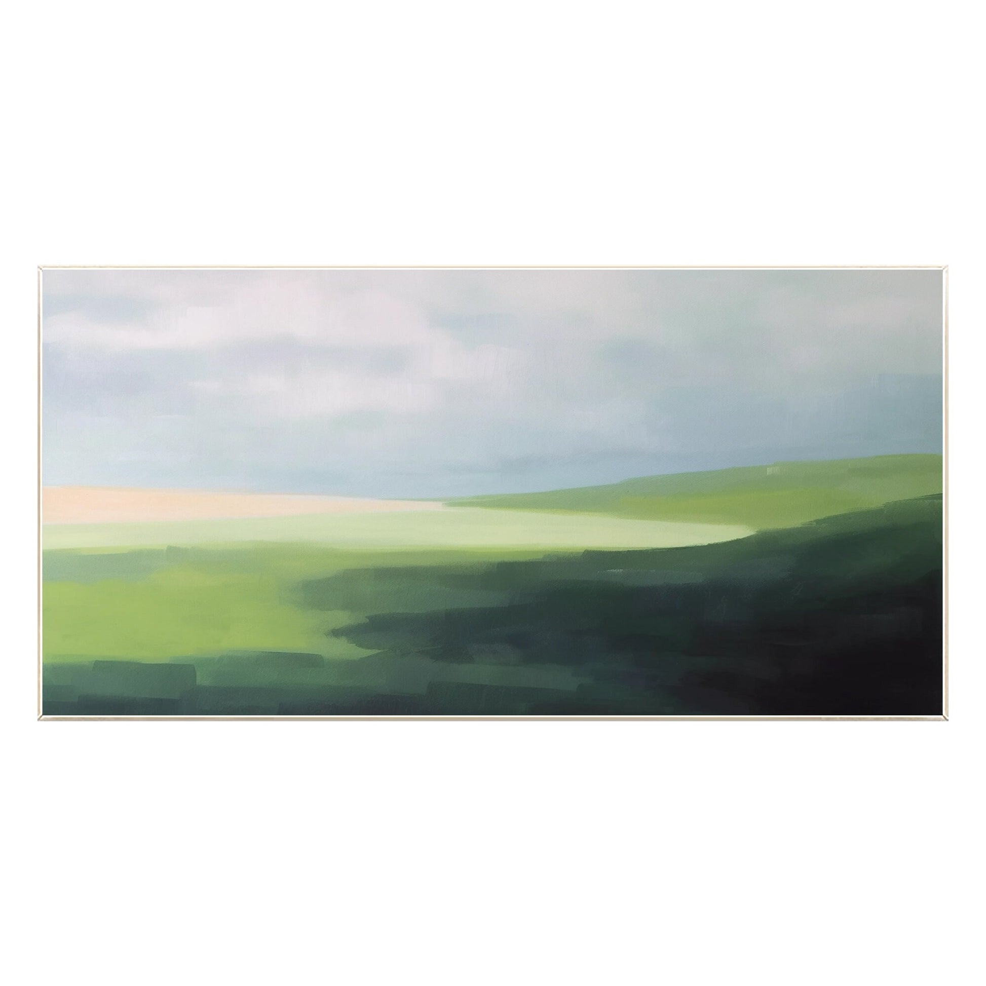 Green Mountain Landscape Painting: Abstract Acrylic Oversized Wall Art #8