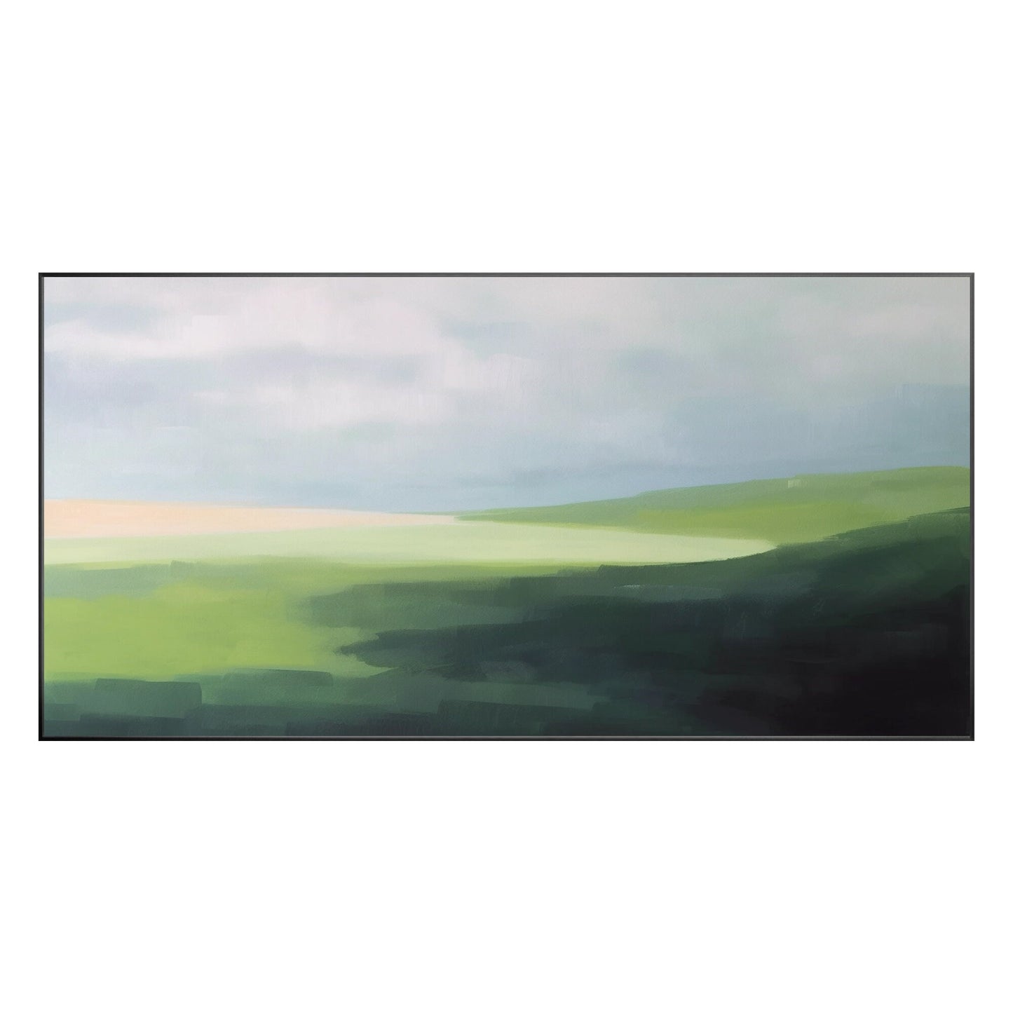 Green Mountain Landscape Painting: Abstract Acrylic Oversized Wall Art #9