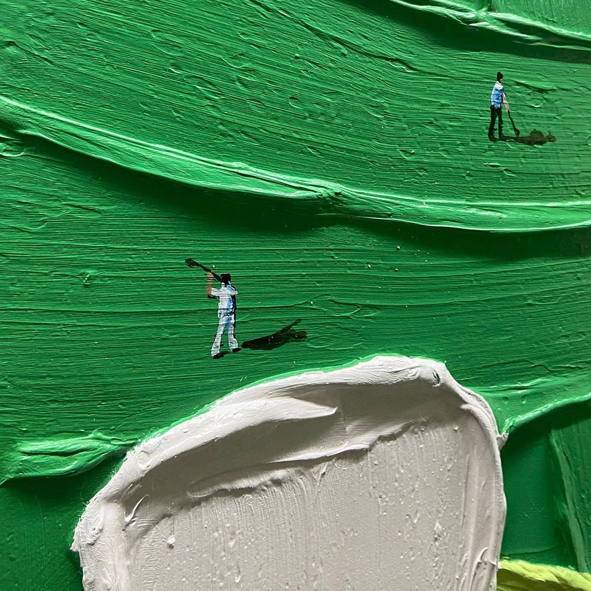GREEN SWING: Textured Impasto Golf Scene Painting | rectangular format, hand-painted canvas edge