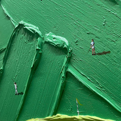 GREEN SWING: Textured Impasto Golf Scene Painting | rolled canvas, ready for custom framing