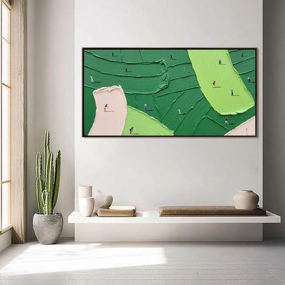 GREEN SWING: Textured Impasto Golf Scene Painting | black frame version on white wall