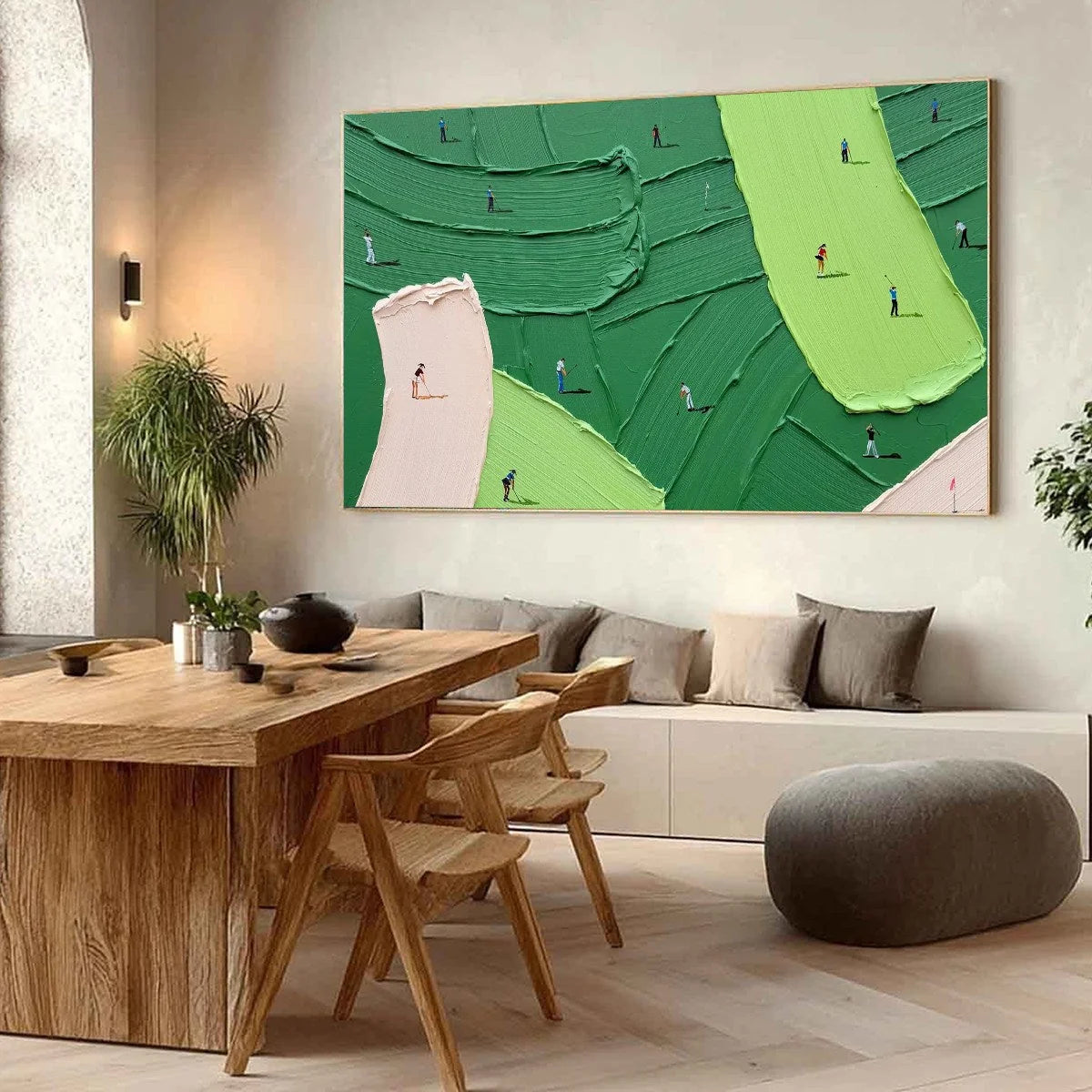 GREEN SWING: Textured Impasto Golf Scene Painting | Figurative mood, soft natural light studio shot