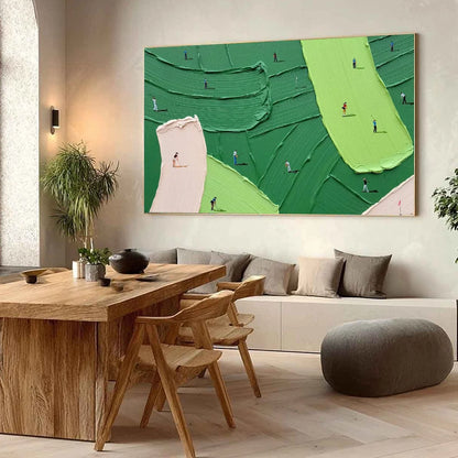 GREEN SWING: Textured Impasto Golf Scene Painting | Figurative mood, soft natural light studio shot