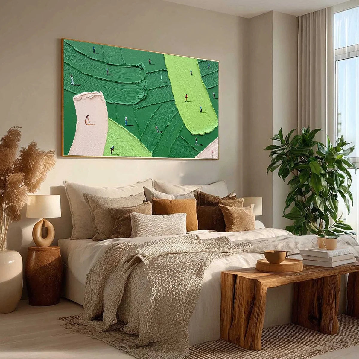 GREEN SWING: Textured Impasto Golf Scene Painting | green palette, original oil on stretched canvas art