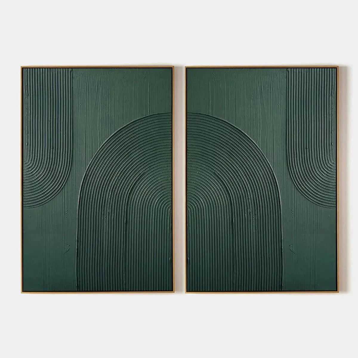 GREEN TEXTURED ARCHES DIPTYCH: Textured Abstract Painting Set of 2, Square Wall Art | hanging in living room, Abstract wall art
