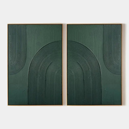 GREEN TEXTURED ARCHES DIPTYCH: Textured Abstract Painting Set of 2, Square Wall Art | hanging in living room, Abstract wall art