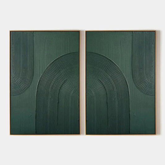 GREEN TEXTURED ARCHES DIPTYCH: Textured Abstract Painting Set of 2, Square Wall Art | hanging in living room, Abstract wall art