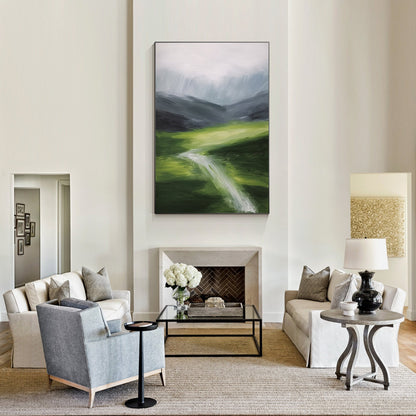 Green Textured mountain river wall art abstract painting on canvas green gray mo #2