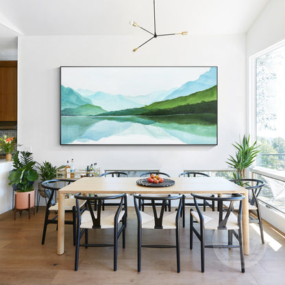 Green Watercolor Mountain Landscape Painting: Extra Large Wall Art #4